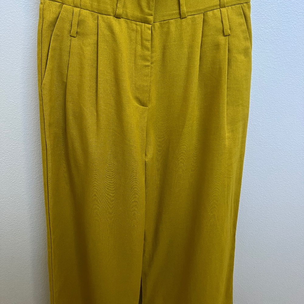 Mustard Yellow Linen Wide Leg Pants Size 4 Summer Boho Pockets